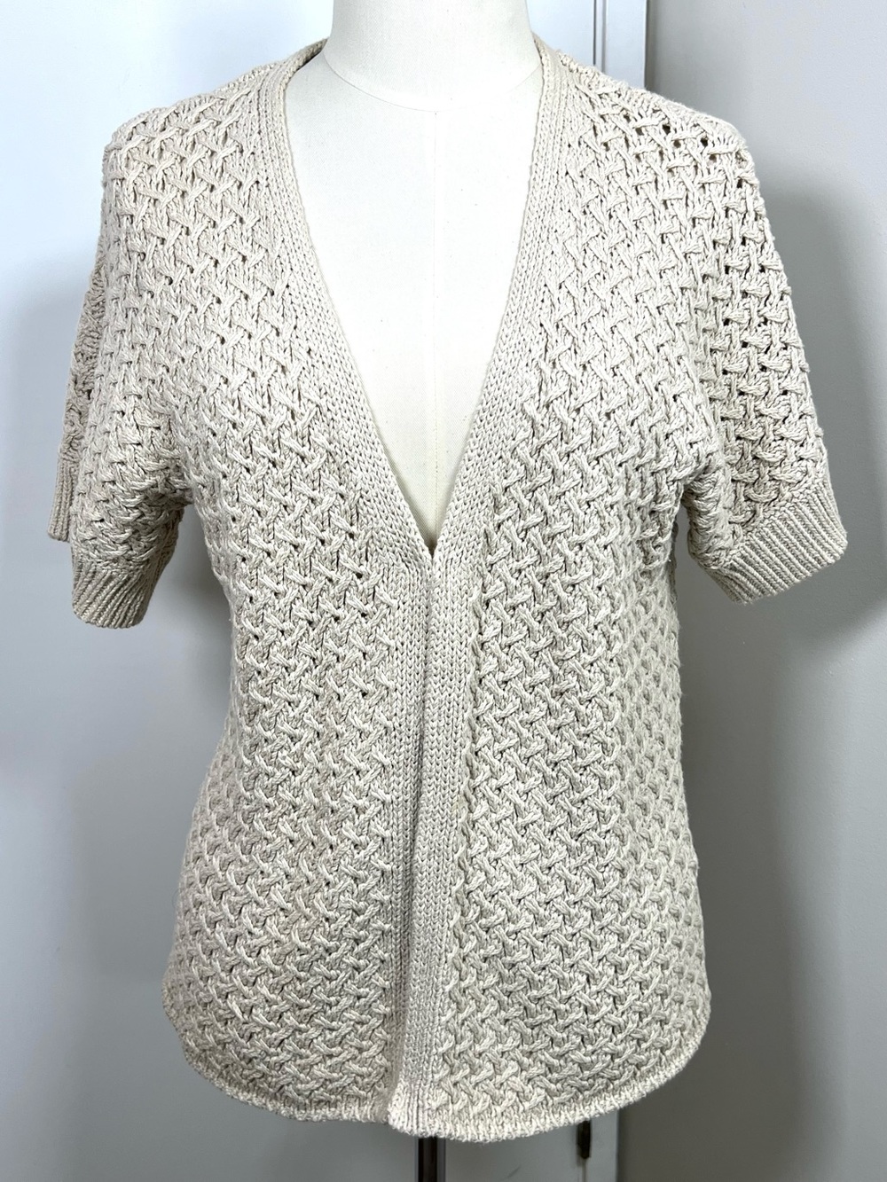 Jones New York Luxe Crochet Cardigan Sweater size L Sand Weekend  Cottagecore